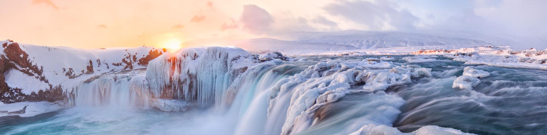 Waterfall Gullfoss in winter, Iceland.