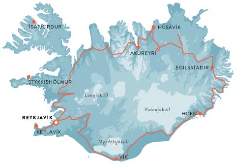 Map - Car rental Iceland around, 7 nights - Hyrbilresa Island runt, 7 nätter