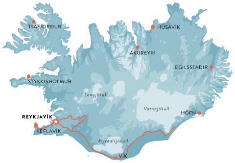  Map - Travel in southern Iceland and Reykjavik