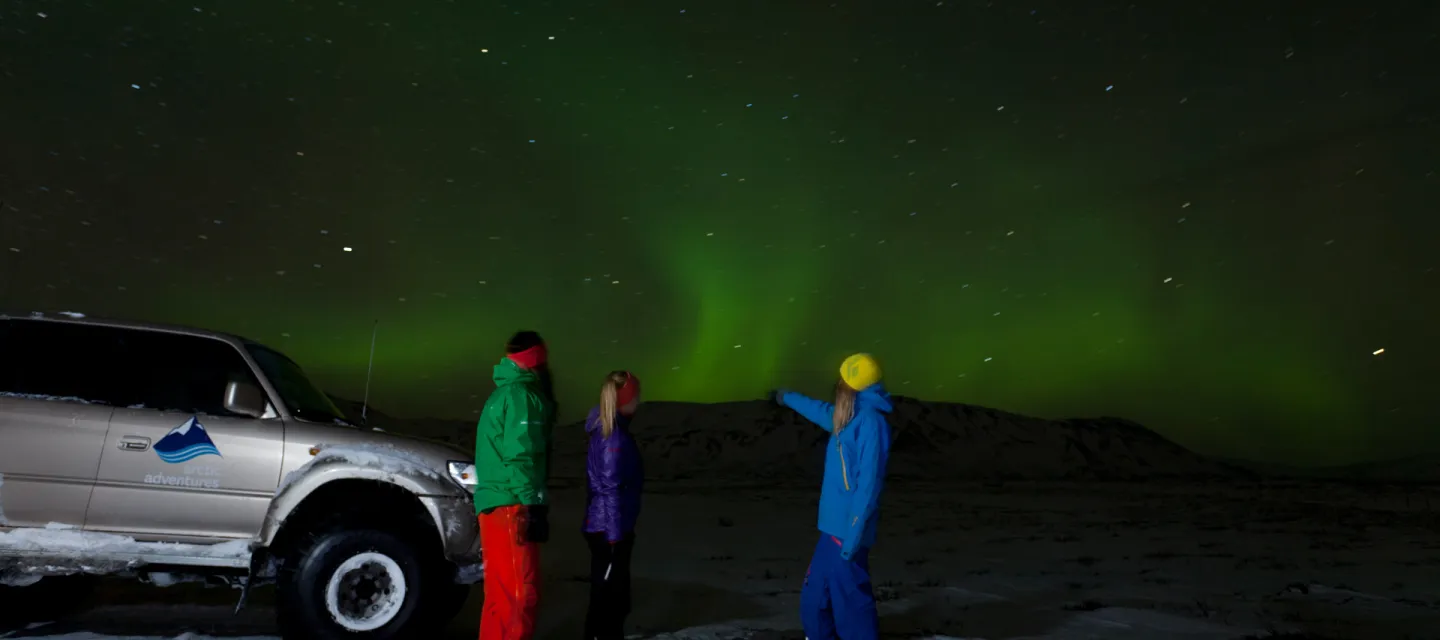 Northern light hunt in super jeep in Iceland.