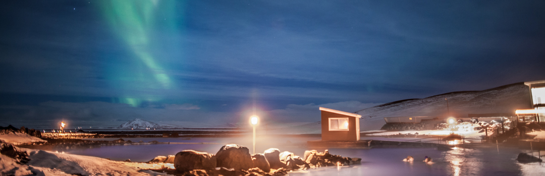 Northern lights and geothermal bath in Iceland.